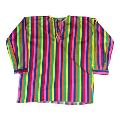 1980s Striped Smock Shirt multicoloured funky stripes boho 70s womens XL - Image 1 of 4