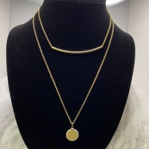 2-Tier Gold Tone Curve Rod & Circle Necklace - Picture 1 of 12