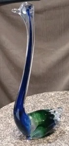 12" MURANO GLASS SWAN Blue Green Black Clear MADE IN ITALY - Picture 1 of 4