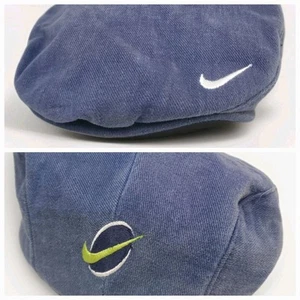 Vintage RARE 90s NIKE Swoosh Beret / Newsboy Flat Cap / Hat / Cabbie ~ Blue - Picture 1 of 7