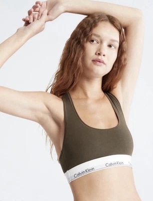 Nuevo con etiquetas Bralette Calvin Klein Para Mujer Moderno Algodón Sin Forro Grande Oliva F3785-700 Foto 1 de 4