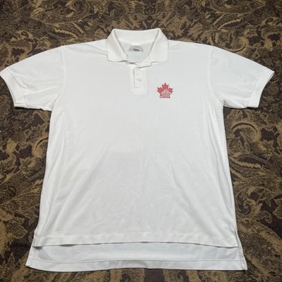 复古 90 年代 Footlocker 加拿大 Leaf 标志白色 Polo 衫男式 L 码  — 第 1/4 张图片