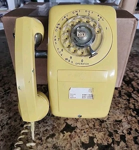 Yellow wall mount Rotary Phone side hanger GE Bell Systems 60s **untested** - Picture 1 of 11