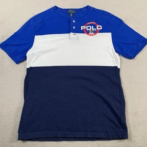Polo Ralph Lauren Shirt Boys Large Blue White Ocean Race RL Logo Cotton Henley - Picture 1 of 9