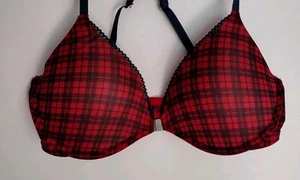 GILLY HICKS 36C BLACK RED CHECK KATE PUSH EM UP PADDED UNDERWIRE PLUNGE FRONT... - Picture 1 of 12