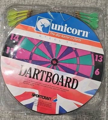 Nuevo tablero de dardos y béisbol vintage Sportcraft Unicornio de 2 caras rosa púrpura verde Foto 1 de 3