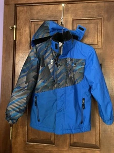 FREE COUNTRY Fleece Blue, Black & Gray Boys Removable Hooded Jacket Size 7-8 - Picture 1 of 11
