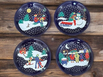 Set of 4 Vintage 1989 Lillian Vernon Christmas Blue Ceramic 8" Plates- Holiday  - Image 1 of 4