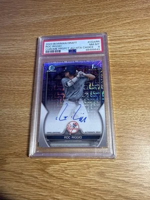 2023 Bowman Chrome Draft Roc Riggio Mojo HTA Choice Auto /150 RC Yankees PSA 8 - Image 1 of 2