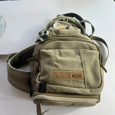 Matin Canvas Tan Camera Backpack Padded Inside Pockets Adjustable Straps - Image 1 of 4