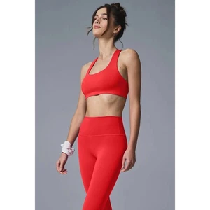 Alo Yoga 7/8 Airlift Leggings Red Hot Summer Sz XS Advantage Racerback Bra Sz S - Picture 1 of 24