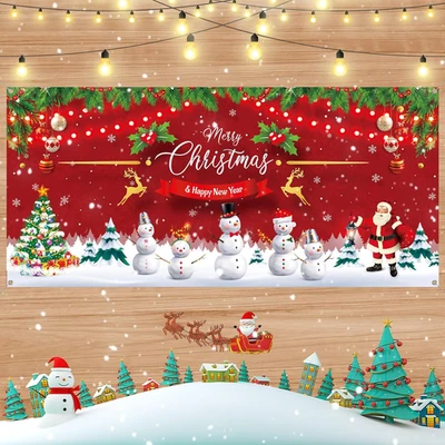 Weihnachts Banner Dekoration Frohe Weihnachten Banner Deko Weihnachtsmann - Bild 1 von 4