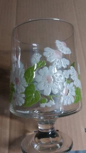 Vintage 1970er Libbey weiß und rosa Gänseblümchen 10 Unzen Retro Bar Stiel Steine Glas 6" H - Bild 1 von 10