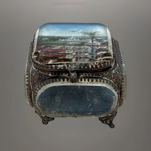 ANTIGUO VIDRIO ORMOLU JOYERÍA ATAÚD RECUERDO JERUSALÉN BARATIJA CAJA JUDAICA - Imagen 1 de 7