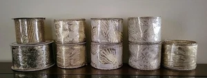 Lot Of 9 Christmas Wire Edged Ribbon Gold Tone 2" Wide - Picture 1 of 15
