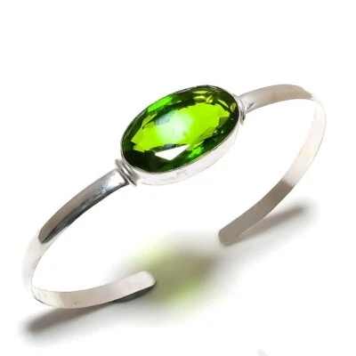 Natural Peridot Gemstone 925 Sterling Silver Cuff Bangle Adjustable Gift f656 - Image 1 of 4