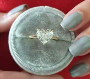 4Ct Heart Lab Created Diamond Solitaire Engagement Ring 14K Yellow Gold Plated - Picture 1 of 11