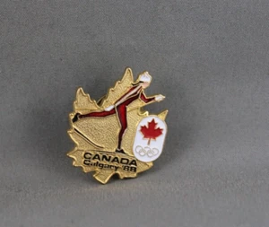 Vintage Winter Olympic Pin - Cross Country Skiing Gold Maple Leaf - Inlaid Pin - Picture 1 of 3