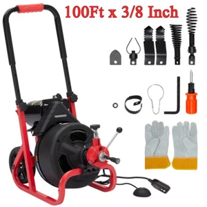 Electric 100'x3/8" Drain Auger Cleaner Machine Auto Feed Sewer Snake w/ Cutters - Picture 1 of 8
