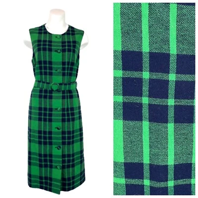 Vestido xadrez vintage Kinloch Andersen pura lã escocesa botão frontal tamanho grande - Imagem 1 de 4