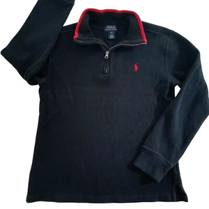 Polo Ralph Lauren 1/4 Zip Cotton Sweater Youth Medium 10-12 Black Red Trim Pony - Picture 1 of 10