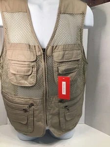 Mens Mesh Multi Pocket Cargo Vest Zip By New Complete Size M - Picture 1 of 4