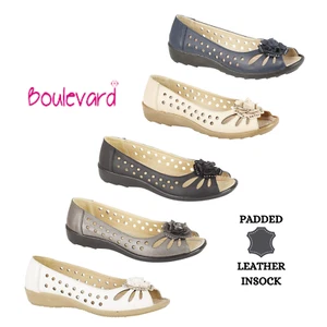 Womens Open Toe Sandals Flower Padded Leather Summer Slip On Pumps - Picture 1 of 12
