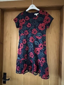 Girls Age 9 Yumi Design Black Lace with Poppy Flower detail Dress - Picture 1 of 3