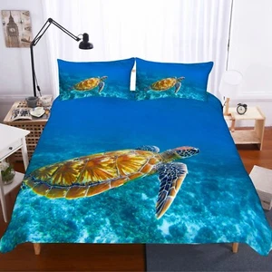 3D Seabed Turtle Coral Reef Blue Quilt Cover Set Duvet Cover Bedding Pillowcases - Picture 1 of 6