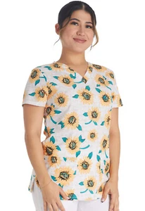 Sunflower Power Dickies Scrubs EDS V Neck Top DK717 SFPO - Picture 1 of 6