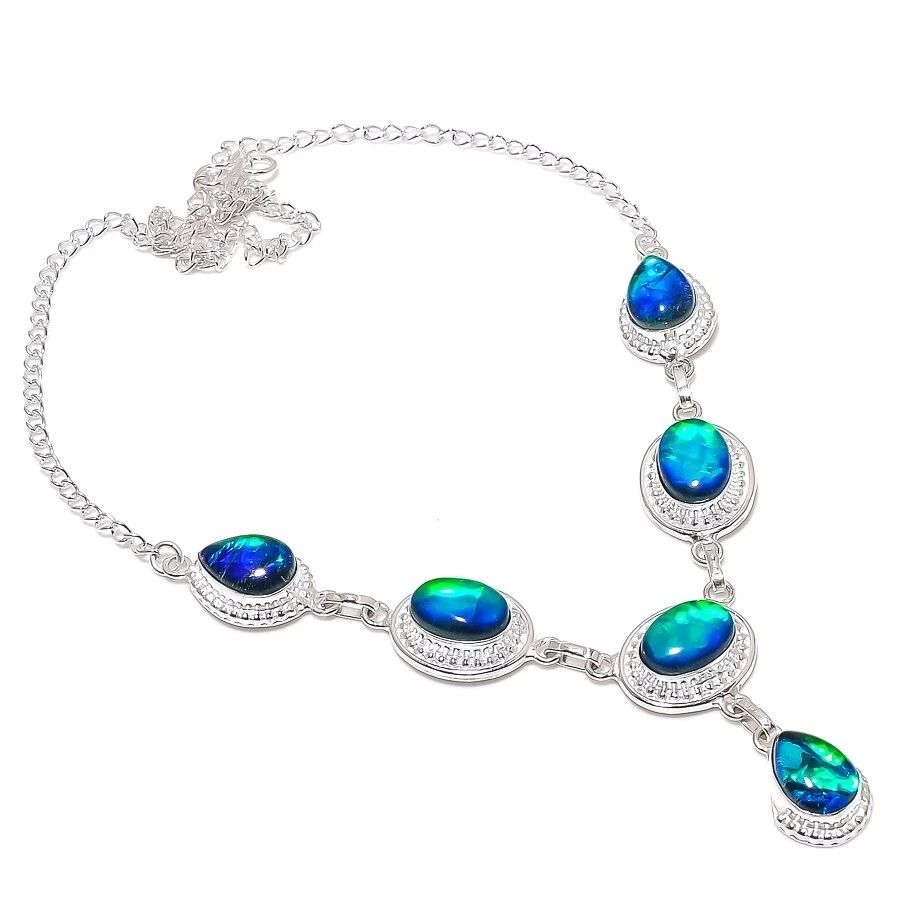 Triplet Opal Gemstone Handmade 925 Sterling Silver Jewelry Necklace Size 18" - Изображение 1 из 1