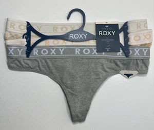 Roxy Women's 3 Pair Pack Tag-Free Cotton Thong Fit Panties Medium Grey Peach Tan - Picture 1 of 3