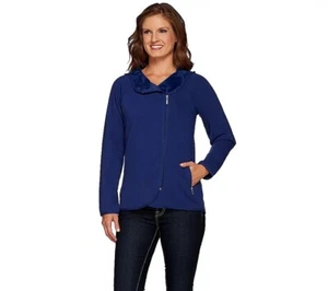 Denim & Co Pequeño Gris Carbón Jersey Asimétrico Cremallera Frontal Chaqueta Forro Polar - Imagen 1 de 4
