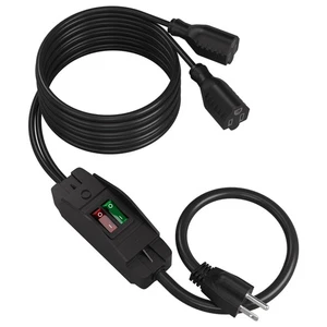 6 FT Black 2-Way Y-Splitter Cord, On/Off Switch, 3 Prong, 14AWG, 18AWG, 15A - Picture 1 of 7