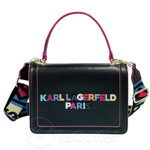 Borsa a tracolla Karl Lagerfeld Paris in pelle Simone con patta frontale nera borchiata - Foto 1 di 7