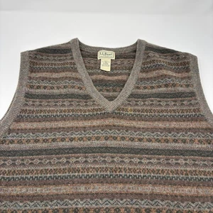 L.L. Bean Mens Large Tall 100% Lambswool Fair Isle Multicolor Vest - Picture 1 of 4