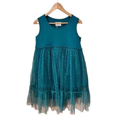 Joyfolie Dress Girls 14 Teal Leila Swiss Dot Tulle Ruffle Hem Special Occasion - Image 1 of 4