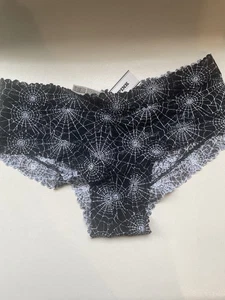 Victoria's Secret PINK freches Höschen Medium schwarz unsichtbar glänzend Spinnennetz neu mit Etikett - Bild 1 von 10