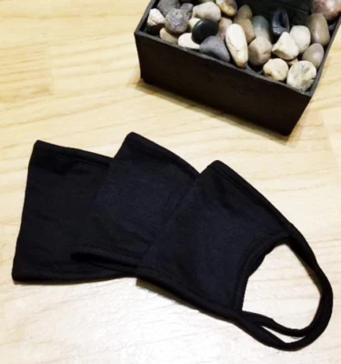BLACK COTTON MASK-3PCS SOFT FABRIC-UNISEX-WASHABLE-REUSABLE-MADE IN USA - Image 1 of 3