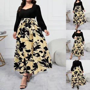 Plus Size Women Floral Long Maxi Dress Colorblock Cocktail Party Dress Ball Gown - Picture 1 of 16