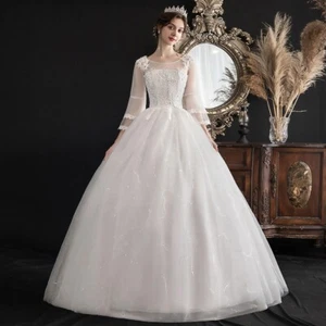 Elegant long sleeve wedding dress, plus size wedding dress - Picture 1 of 15