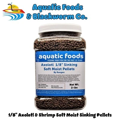 RANGEN SOFT PELLETS Axolotl 1/8" Soft Moist Sinking Pellets for Shrimp, Snails, Bottom Fish. JAR