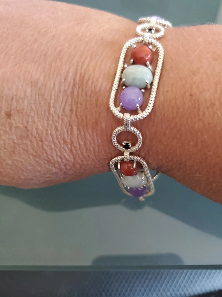 Нефрит прошлых лет многоцветный нефрит и гранат серебро 7» браслет HSN новый без ЯРЛЫКОВ $179.9  - Изображение 1 из 4