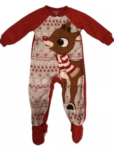 Pijama de peluche de Navidad Rudolph el reno nariz roja para dormir niño pequeño 24M - Imagen 1 de 5