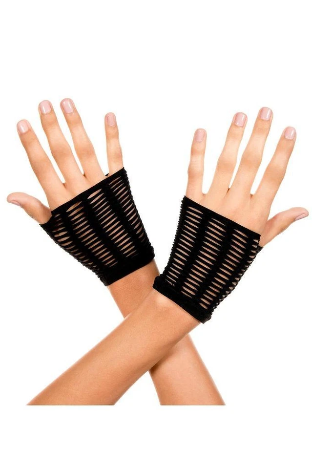 sexy MUSIC LEGS oval NET short FINGERLESS punk ROCK 80's wrist SHREDDED gloves - Image 1 of 1