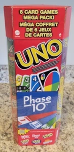 Mega Pack Mattel UNO, ¡Flip!, Ono 99, Flex!, Fase 10, Parpadeo, 6 Juegos de Cartas - Imagen 1 de 7