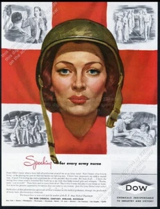 1945 Enfermera del Ejército de los Estados Unidos Cruz Roja Segunda Guerra Mundial ilustrado Dow Chemical anuncio impreso de colección - Imagen 1 de 7