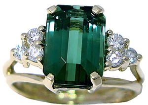 Ring 14 Karat Gelbgold Smaragdschliff grüner Turmalin und Diamant - Bild 1 von 7