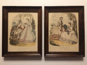 19th Century 1800s French Victorian Ladies La Mode Illustree Pair of Prints A2 - Picture 1 of 12