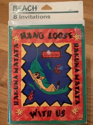 ВИНТАЖНЫЙ DISNEY КОРОЛЬ ЛЕВ ВЕЧЕРИНКИ ПРИГЛАШЕНИЯ HAKUNA MATATA 8 ЗАПЕЧАТАННЫЙ - Изображение 1 из 2